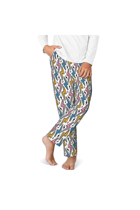 Colorful Lightning Bolts Print Youth Home Trousers, Elastic Waistband with Pockets for Home and Outing, Suitable for Children Aged 5-16-Large