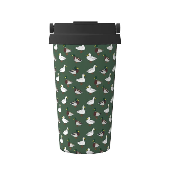 Gukieu Colorful Mallard Duck Print Insulated Coffee Cup, Portable Stainless Steel Vacuum Cup with Lid, Unisex, Suitable for Office, Cafe, Car
