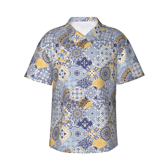 Gukieu Colorful Mandalas Print Men's Short-sleeved Shirts, Button-down Lapel Hawaiian Shirts, T-shirts, Beach Vacation Summer Casual Wear,X-Large