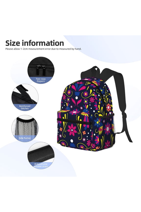 Colorful Mexican Print Backpack, Waterproof Backpack with Adjustable Shoulder Straps, Suitable for Campus, Business, Travel, Unisex