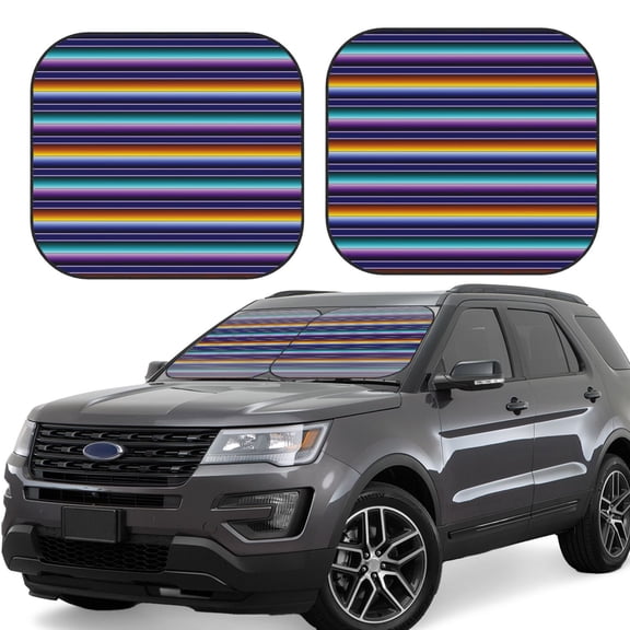 Gukieu Colorful Mexican Stripes Print Car Windshield Sun Visor, Foldable Anti-UV Car Sun Visor Suitable for Vans, Trucks Car Accessories-Small