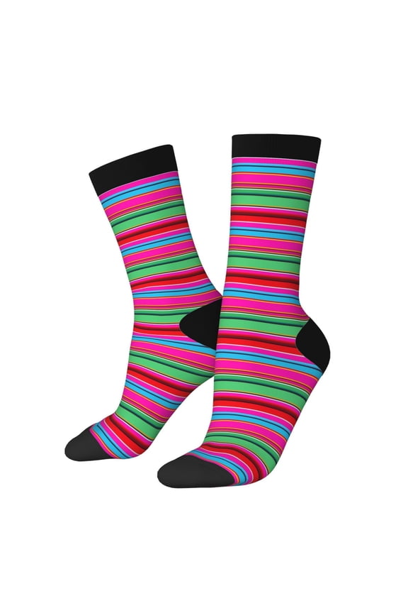 Colorful Mexican Stripes Print Contrast Color Mid-calf Socks, Sweat-wicking Athletic Socks, Unisex Clothing Accessories
