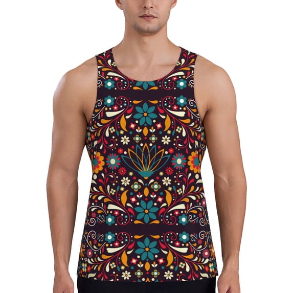Gukieu Colorful Mexican2 Print Men's Quick Dry Fitness Vest, Round Neck Sleeveless Fitness Bodybuilding Top-Large