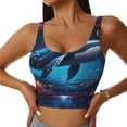 thumbnail image 1 of Gukieu Colorful Ocean Whale Print Women's Sports Vest, Low-neck U-shaped Removable Pad Sports Bra for Yoga, Exercise, Dance-Large, 1 of 8