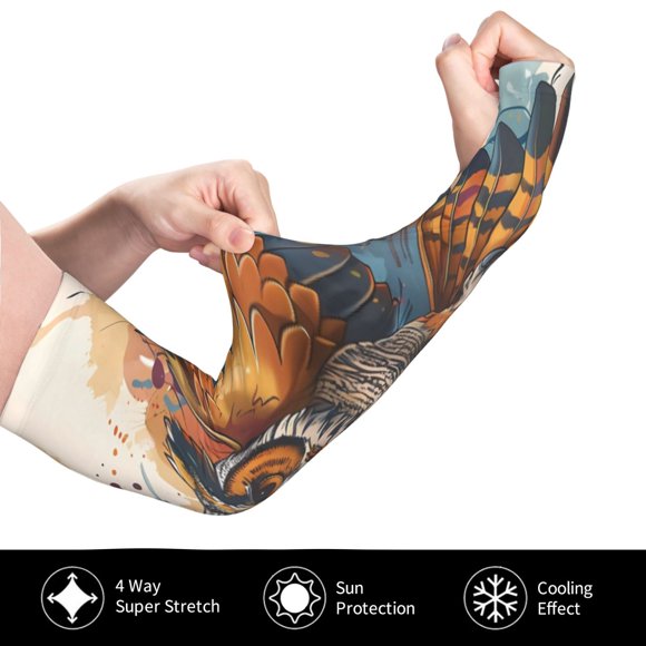 Gukieu Colorful Owl Tattoo Art for Adult Ice Silk Sun Protection Arm Sleeves, Moisture Wicking, UV Protection Outdoor Sports Arm Sleeves, Unisex