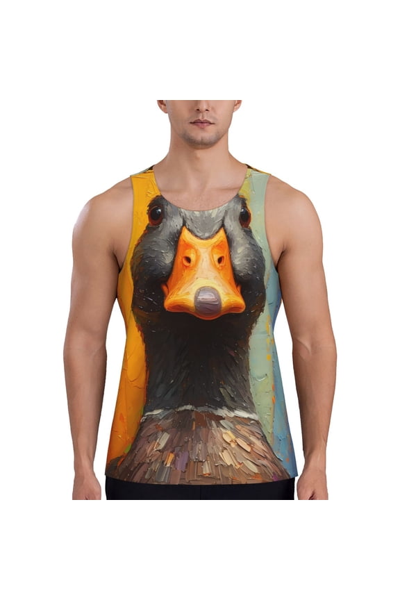 Colorful Painted Duck Print Men's Quick Dry Fitness Vest, Round Neck Sleeveless Fitness Bodybuilding Top-Medium