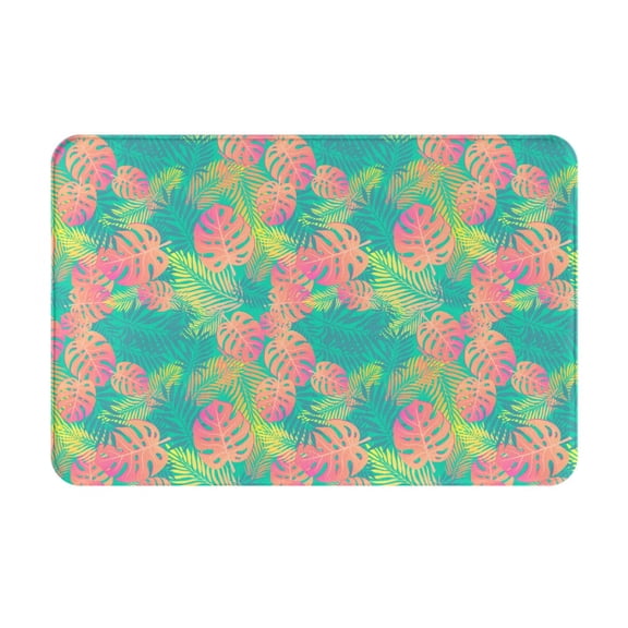 Gukieu Colorful Palm Leaves Print Dust-proof Floor Mats, Water-absorbent and Non-slip Flannel Door Mats 16x24in, Home Decoration Suitable for Kitchen, Bathroom, Garage