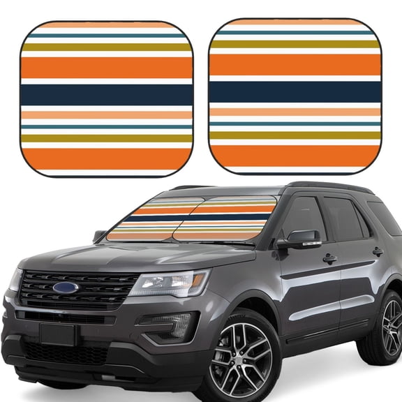 Gukieu Colorful Pastel Stripes Print Car Windshield Sun Visor, Foldable Anti-UV Car Sun Visor Suitable for Vans, Trucks Car Accessories-Small