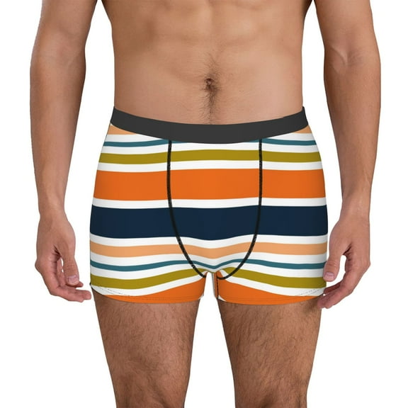 Gukieu Colorful Pastel Stripes Print Men's Boxer Briefs, High Elastic Moisture Wicking Boxer Briefs Underwear-X-Large