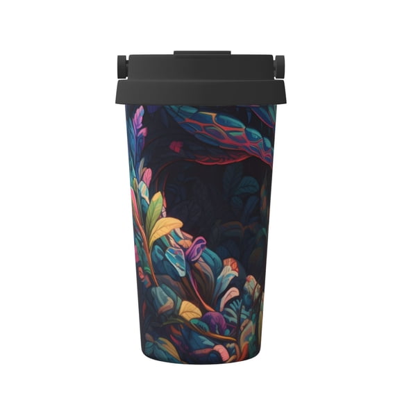 Gukieu Colorful Patterned Snake Print Insulated Coffee Cup, Portable Stainless Steel Vacuum Cup with Lid, Unisex, Suitable for Office, Cafe, Car