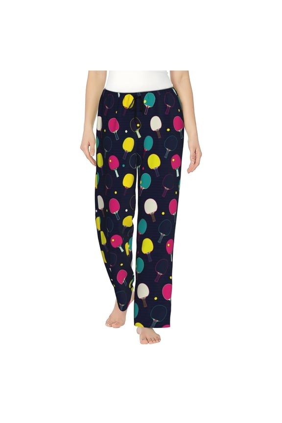 Colorful Ping Pong Rackets Print Women's Home Trousers, with Pockets and Drawstring Pajamas, Home Pajamas, Sleepwear-XX-Large