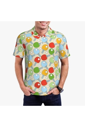 Colorful Ping Pong Rackets1 Print Men's Quick-drying POLO Shirt, Button-down Summer T-shirt, Suitable for Work and Outdoor Activities-Large