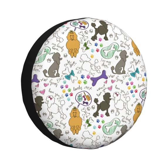 Gukieu Colorful Poodle Dog Print Car Tire Cover, Adjustable Waterproof and Dustproof Tire Protection Cover, Suitable for SUV, Truck, Van-15 inch