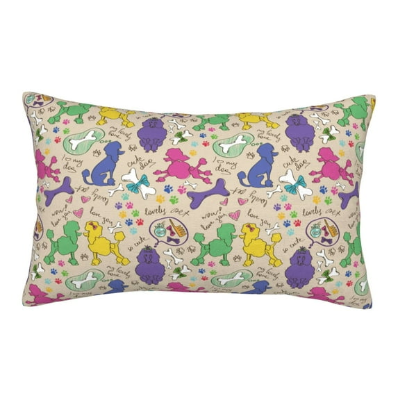 Gukieu Colorful Poodle Dog Print Plush Pillow Cover, Hidden Zipper Pillow Protector without Pillow Core, Suitable for Bedroom, Office, Car Decoration-16"x24"