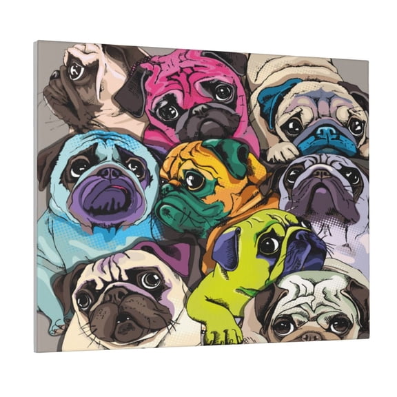 Gukieu Colorful Pug Print Canvas Decorative Hanging Painting, Waterproof Art Wall Decoration with Frame, Suitable for Living Room, Bedroom