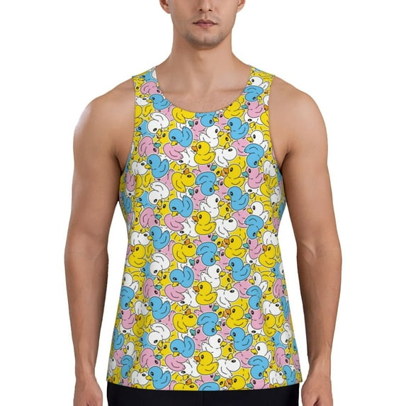 Gukieu Colorful Rubber Duck 1 Print Men's Quick Dry Fitness Vest, Round Neck Sleeveless Fitness Bodybuilding Top-4X-Large