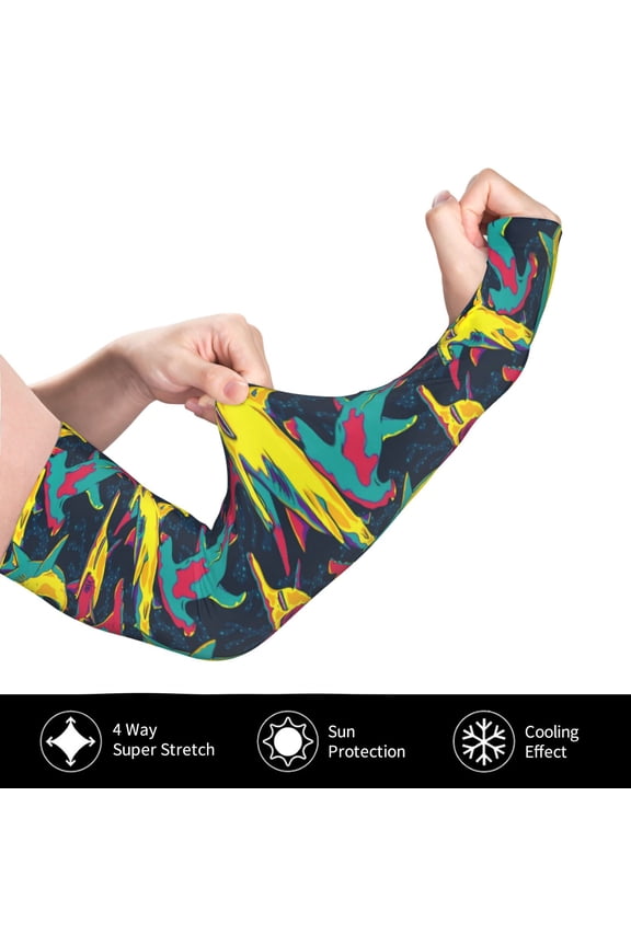 Colorful Sharks for Adult Ice Silk Sun Protection Arm Sleeves, Moisture Wicking, UV Protection Outdoor Sports Arm Sleeves, Unisex