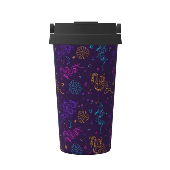 Gukieu Colorful Snake Print Insulated Coffee Cup, Portable Stainless Steel Vacuum Cup with Lid, Unisex, Suitable for Office, Cafe, Car