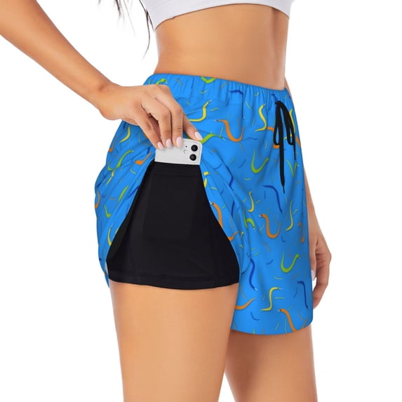 Gukieu Colorful Snake Print Women's Sports Shorts with Drawstring Elastic Waistband for Running, Yoga, Fitness-Large
