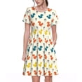 thumbnail image 1 of Gukieu Colorful Squirrel Print Women's Short Sleeve Dress, Elastic Waistband A-line with Pockets Summer Dress, Suitable for Daily Leisure, Work, Vacation, 1 of 6