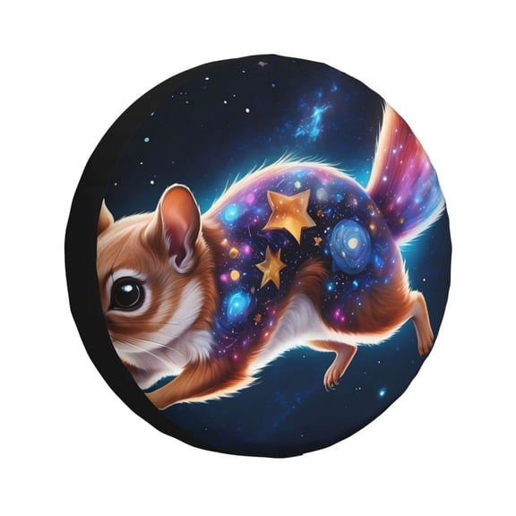 Gukieu Colorful Star River Squirrel Print Car Tire Cover, Adjustable Waterproof and Dustproof Tire Protection Cover, Suitable for SUV, Truck, Van-17 inch