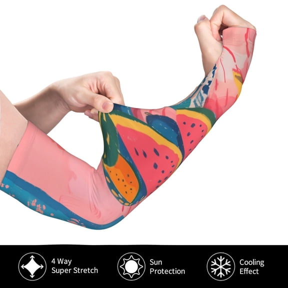 Gukieu Colorful Summer Fruit Table for Adult Ice Silk Sun Protection Arm Sleeves, Moisture Wicking, UV Protection Outdoor Sports Arm Sleeves, Unisex