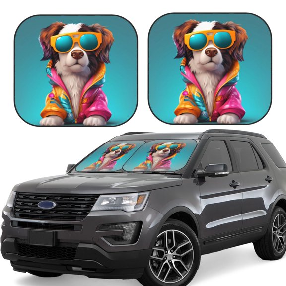 Gukieu Colorful Sunglasses Dog Print Car Windshield Sun Visor, Foldable Anti-UV Car Sun Visor Suitable for Vans, Trucks Car Accessories-Medium