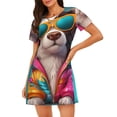 thumbnail image 1 of Gukieu Colorful Sunglasses Dog Print Women's Nightgown, A-line Round Neck Short-sleeved Nightgown Pajamas Home Wear Suitable for Home and Outing, 1 of 6