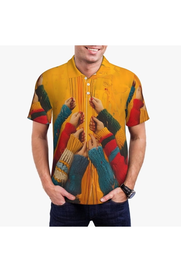 Colorful Sweaters And Strings Print Men's Quick-drying POLO Shirt, Button-down Summer T-shirt, Suitable for Work and Outdoor Activities-3X-Large