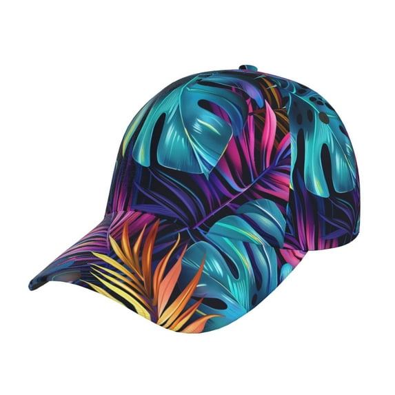 Gukieu Colorful Tropical Leaves Prin Baseball Cap, Adjustable Sweat-wicking Daily,Travel, Sports Cap, Unisex