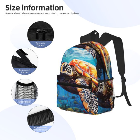Gukieu Colorful Underwater Sea Turtle Print Backpack, Waterproof Backpack with Adjustable Shoulder Straps, Suitable for Campus, Business, Travel, Unisex