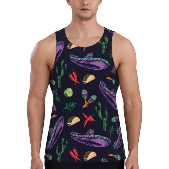 Gukieu Colorful Vintage Cactuses Print Men's Quick Dry Fitness Vest, Round Neck Sleeveless Fitness Bodybuilding Top-XX-Large
