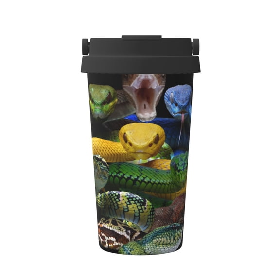 Gukieu Colorful Viper Snake Print Insulated Coffee Cup, Portable Stainless Steel Vacuum Cup with Lid, Unisex, Suitable for Office, Cafe, Car