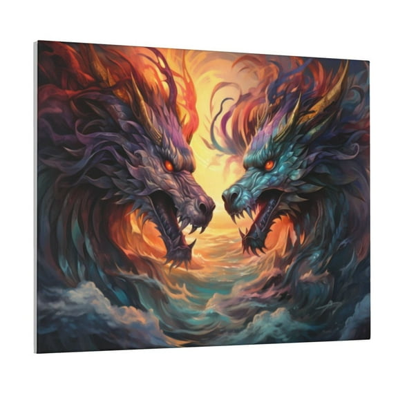 Gukieu Colorful Wave Dragon Head Print Canvas Decorative Hanging Painting, Waterproof Art Wall Decoration with Frame, Suitable for Living Room, Bedroom