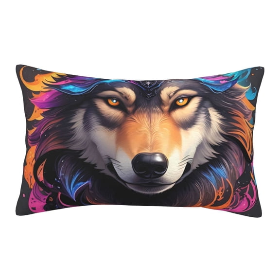 Gukieu Colorful Wolf Head Print Plush Pillow Cover, Hidden Zipper Pillow Protector without Pillow Core, Suitable for Bedroom, Office, Car Decoration-14"x20"