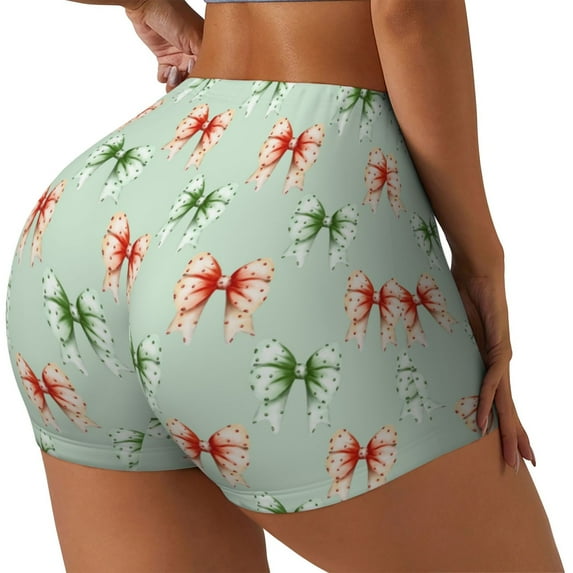 Gukieu Colorful polka dots bow Print Women's Sports Shorts, Elastic Waist High Stretch Running Yoga Gym Sweatpants-XX-Large