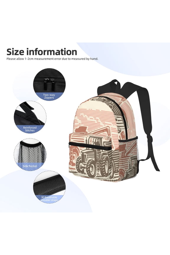 Combine harvester working with tractor Print Backpack, Waterproof Backpack with Adjustable Shoulder Straps, Suitable for Campus, Business, Travel, Unisex