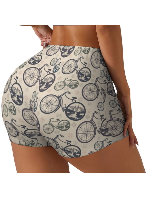 Compass And Mountains In Bicycle Wheels Print Women's Sports Shorts, Elastic Waist High Stretch Running Yoga Gym Sweatpants-Small