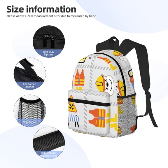 Gukieu Construction Equipments Worker Print Backpack, Waterproof Backpack with Adjustable Shoulder Straps, Suitable for Campus, Business, Travel, Unisex