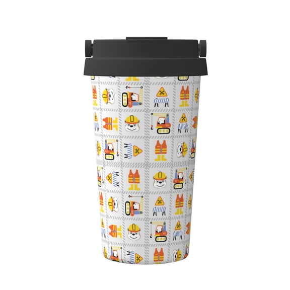 Gukieu Construction Equipments Worker Print Insulated Coffee Cup, Portable Stainless Steel Vacuum Cup with Lid, Unisex, Suitable for Office, Cafe, Car