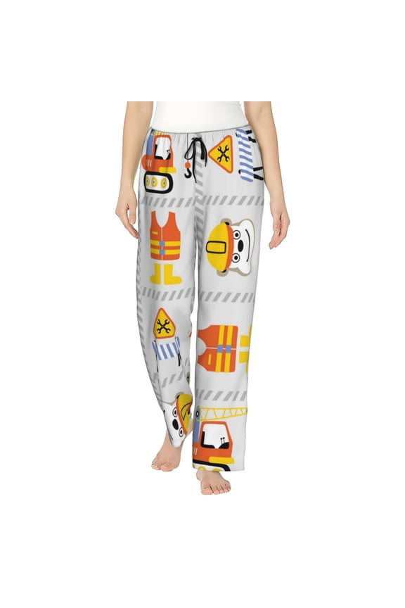 Construction Equipments Worker Print Women's Home Trousers, with Pockets and Drawstring Pajamas, Home Pajamas, Sleepwear-Small