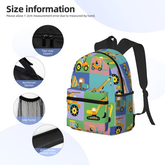 Gukieu Construction Machinery Print Backpack, Waterproof Backpack with Adjustable Shoulder Straps, Suitable for Campus, Business, Travel, Unisex