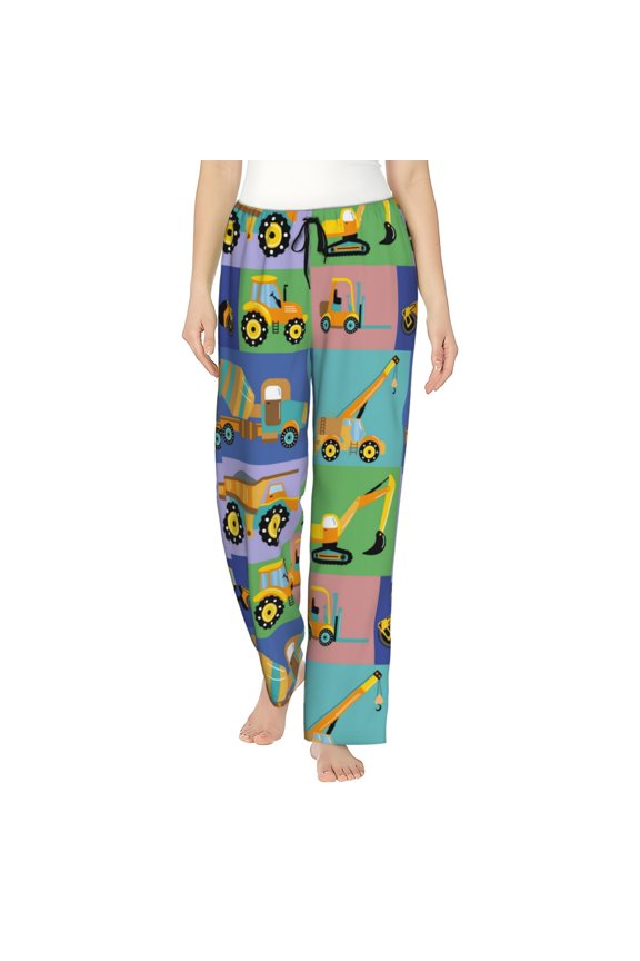Construction Machinery Print Women's Home Trousers, with Pockets and Drawstring Pajamas, Home Pajamas, Sleepwear-Medium