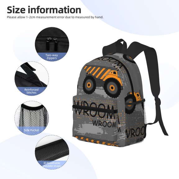 Gukieu Construction Machines Print Backpack, Waterproof Backpack with Adjustable Shoulder Straps, Suitable for Campus, Business, Travel, Unisex
