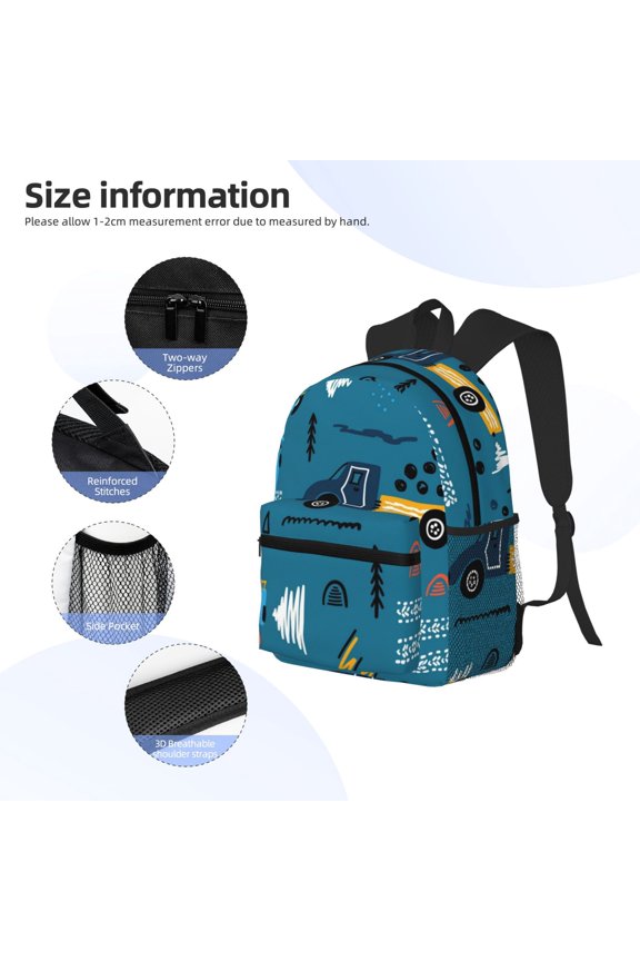 Construction Trucks Print Backpack, Waterproof Backpack with Adjustable Shoulder Straps, Suitable for Campus, Business, Travel, Unisex
