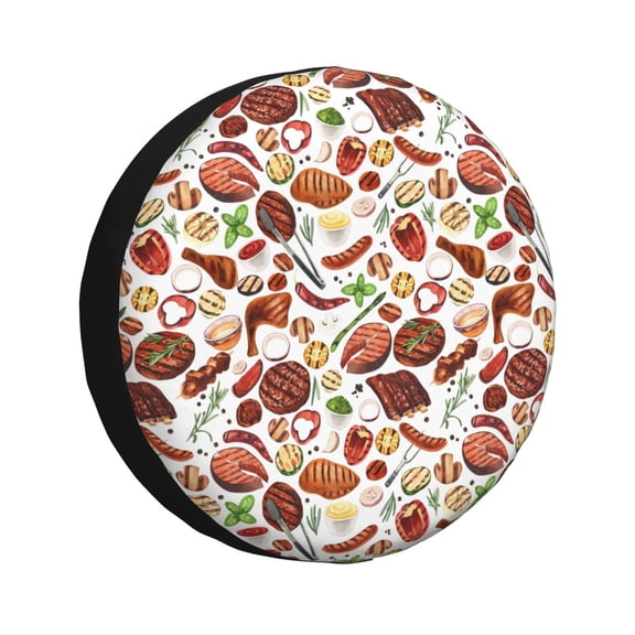 Gukieu Cooking Bbq Print Car Tire Cover, Adjustable Waterproof and Dustproof Tire Protection Cover, Suitable for SUV, Truck, Van-16 inch