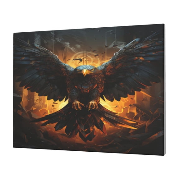 Gukieu Cool Black Eagle Print Horizontal Canvas Decorative Painting 12x16 Inch Shrinkage Resistant Frame Hanging Home Wall Art Decor