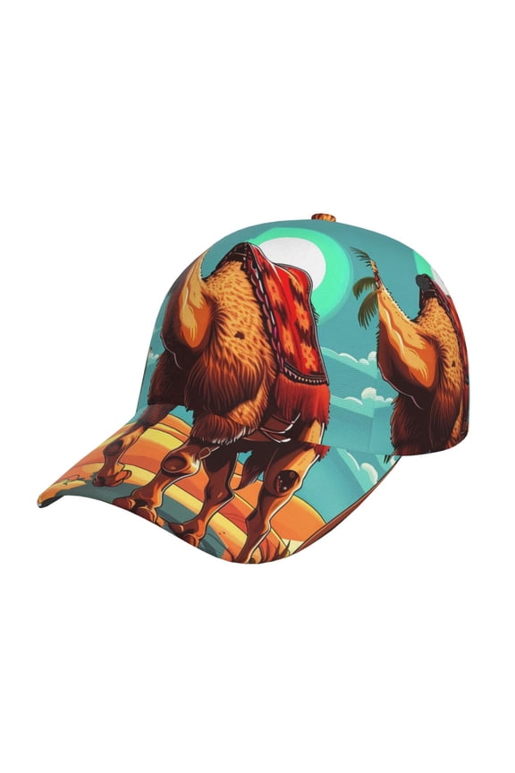 Cool Camel Oasis Vibes Prin Baseball Cap, Adjustable Sweat-wicking Daily,Travel, Sports Cap, Unisex