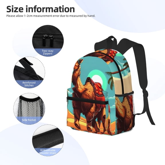 Gukieu Cool Camel Oasis Vibes Print Backpack, Waterproof Backpack with Adjustable Shoulder Straps, Suitable for Campus, Business, Travel, Unisex