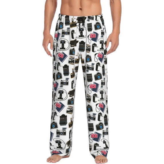 Gukieu Cool Camera Print Men's Home Trousers, Elastic Drawstring Home Pajamas Clothing Suitable for Adult Men-Small